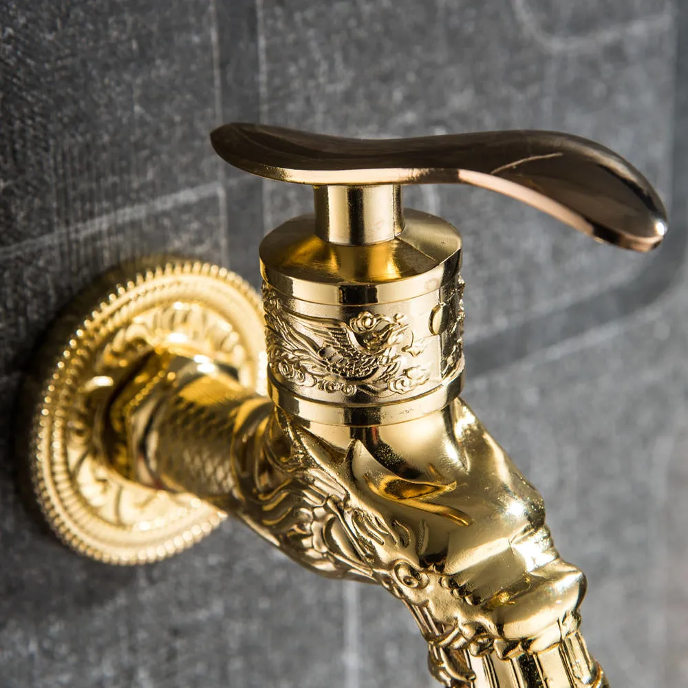 Carved Wall Mount Golden Water Wall Small Tap Washing Machine Water Tap