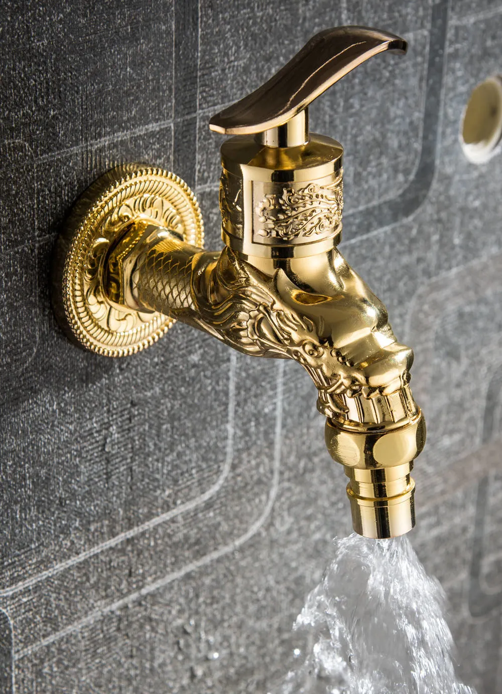 Carved Wall Mount Golden Water Wall Small Tap Washing Machine Water Tap